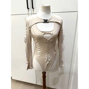 Dolls Kill Poster Girl While I’m Young Cutout Bodysuit & Shrug Set Cream XL NWOT